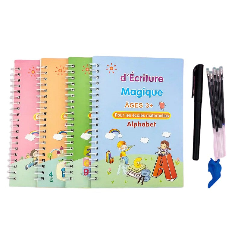 Lot de 4 Cahiers de Calligraphie Magiques - Pratique d'Écriture pour Enfants